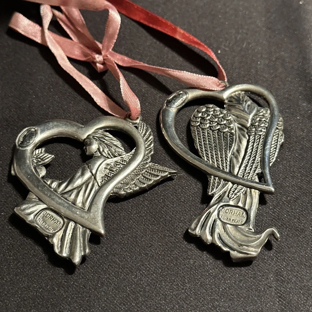 Gorham Christmas Tree Ornaments Lot Set 2‎ Silver Plate Hope Peace Love Angels